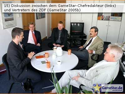 Abbildung 15: Diskussion zwischen dem GameStar-Chefredakteur (links) und Vertretern des ZDF (GameStar 2005b)